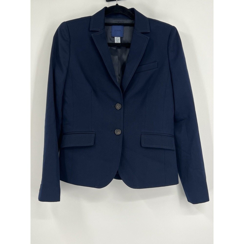 J Crew Classic Navy Women's Size 8 Wool Two Button Blazer Classic Preppy Capsule